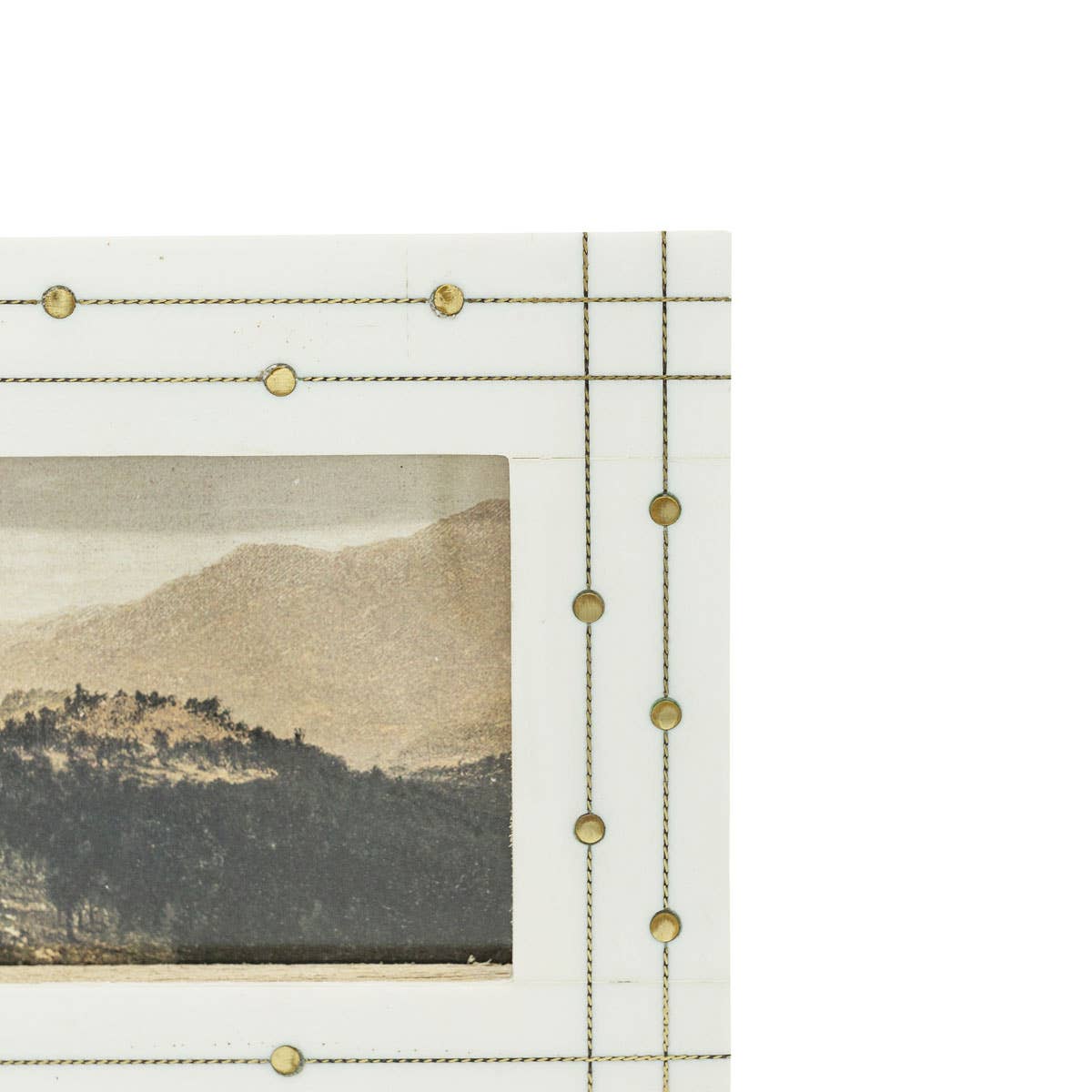 4x6 Elise White Resin Photo Frame With Brass Inlay
