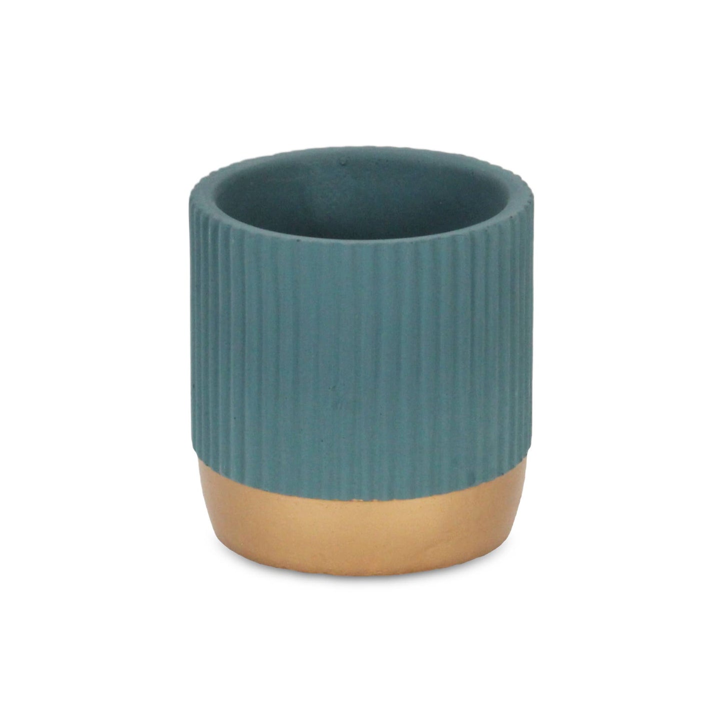 Aurone Round Ceramic Pot with Gold Finished Base - Blue