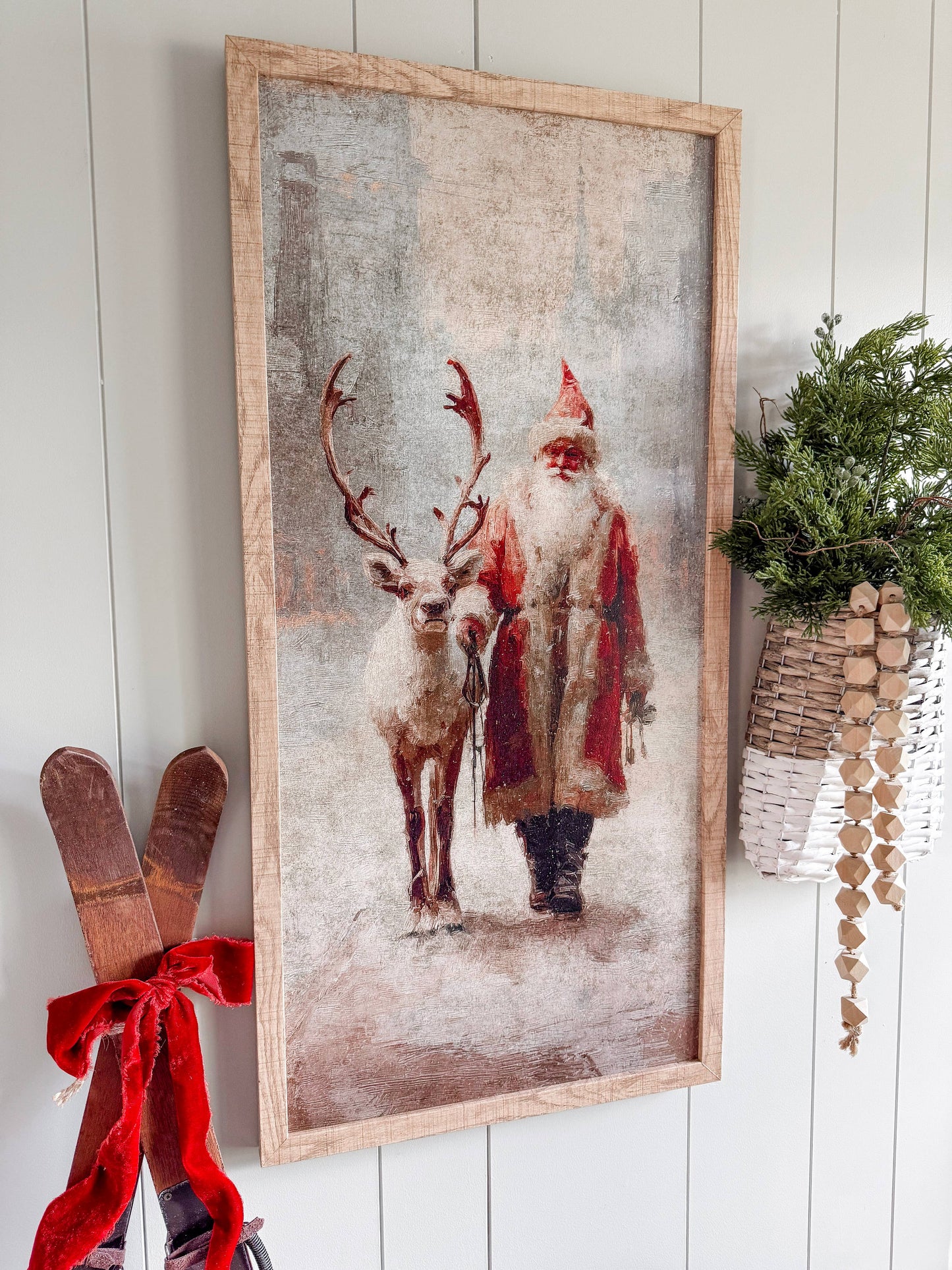 Santa & Reindeer Wood Sign - Rectangle