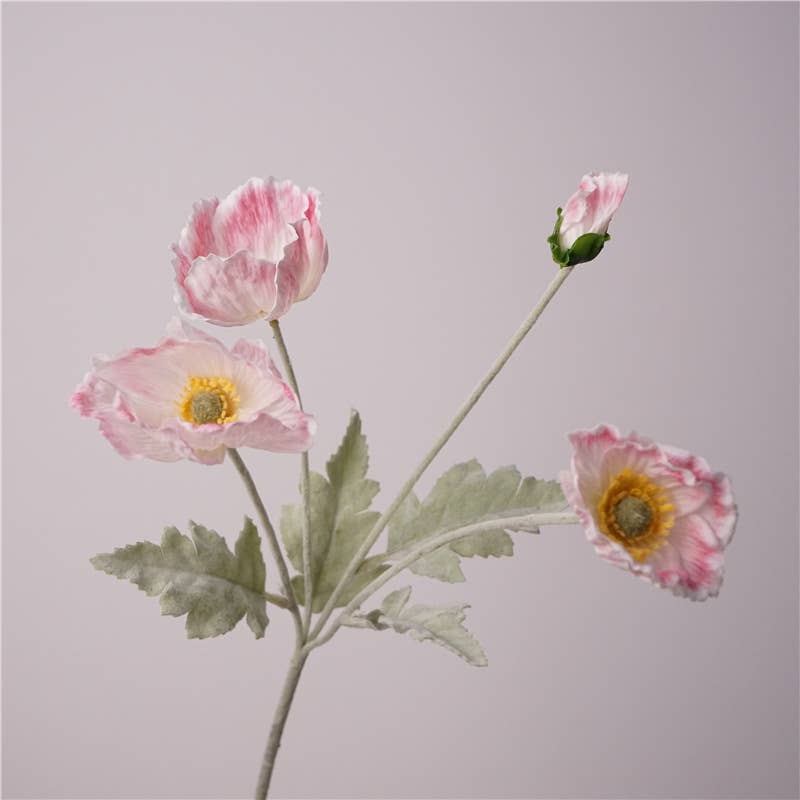 24''T Real Touch Poppy Flower, Single Poppy Stem, Pink/White