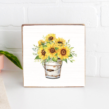 Sunflower Bucket Block Sign