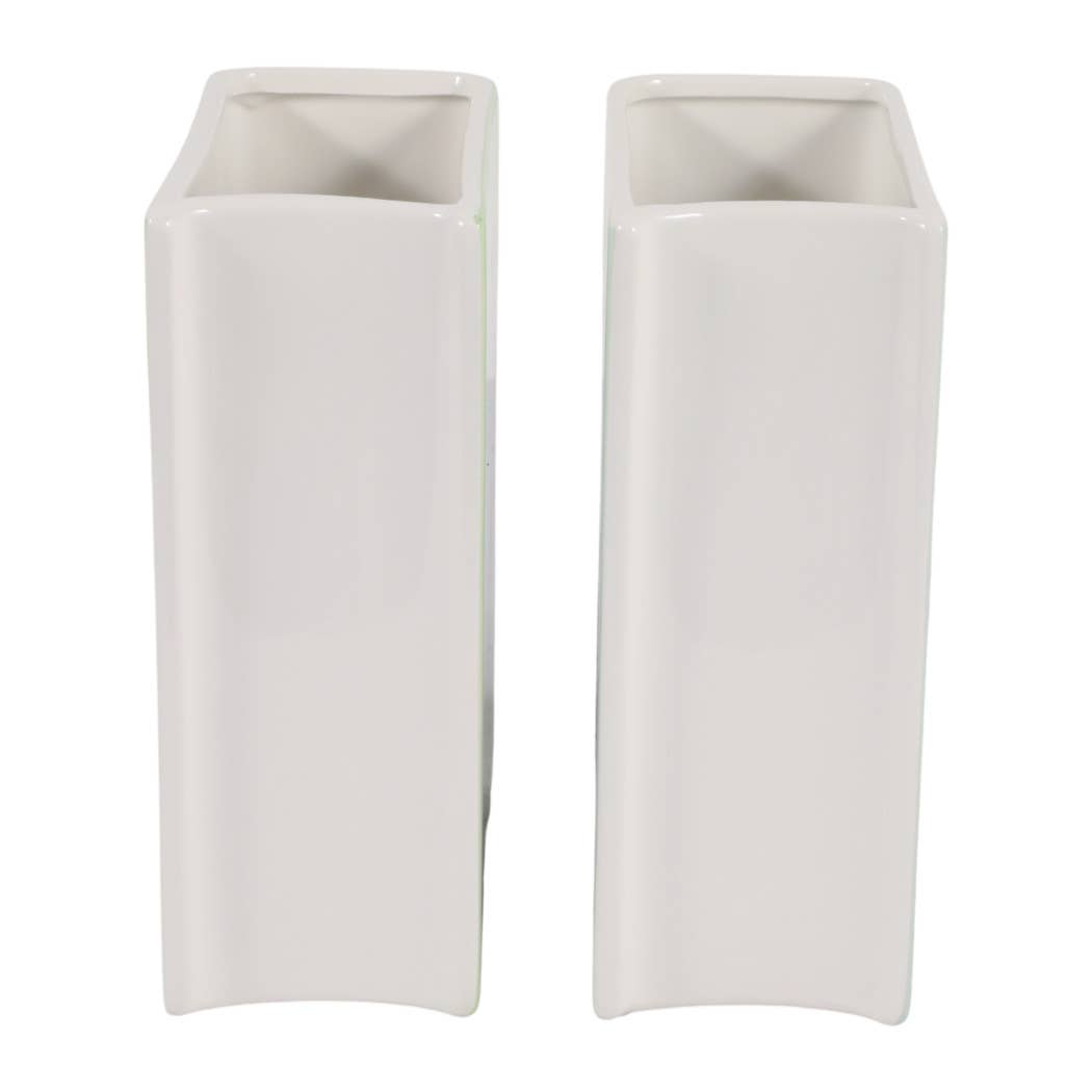 Decorative Vase Set of 2 - Green Ceramic Floral Book, 8 in.