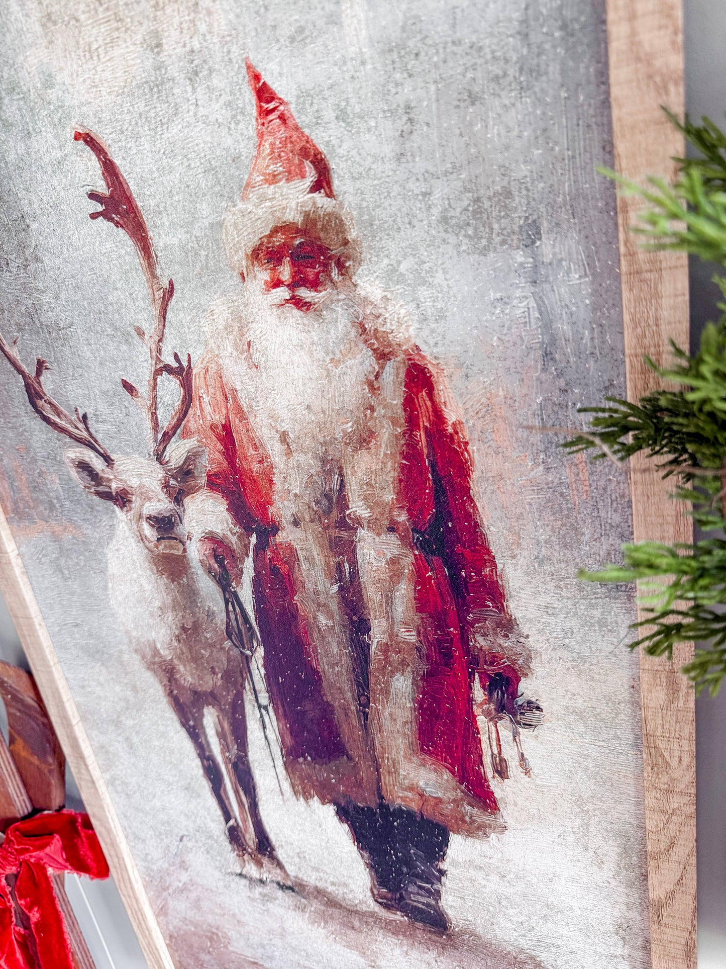 Santa & Reindeer Wood Sign - Rectangle