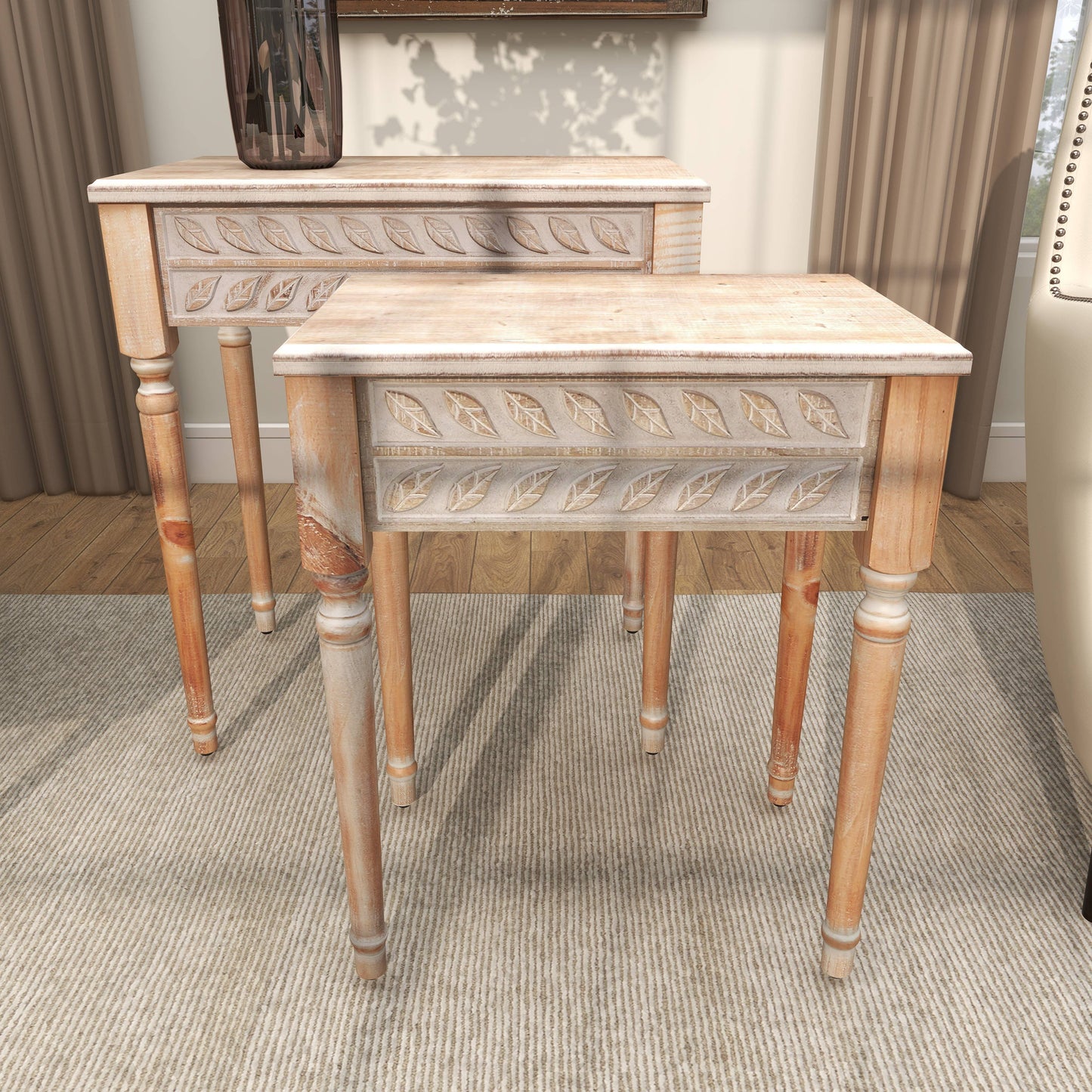 Farmhouse Brown Wooden Accent Table Set