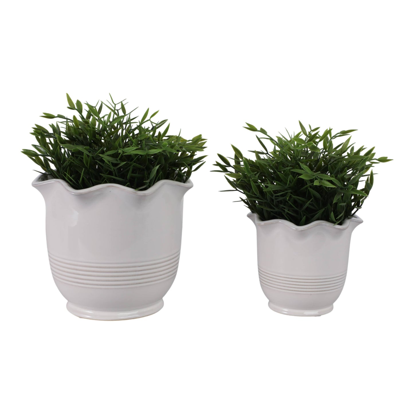 Ceramic Scalloped Rim Planters Set of 2 - Ivory, 6/8 in.
