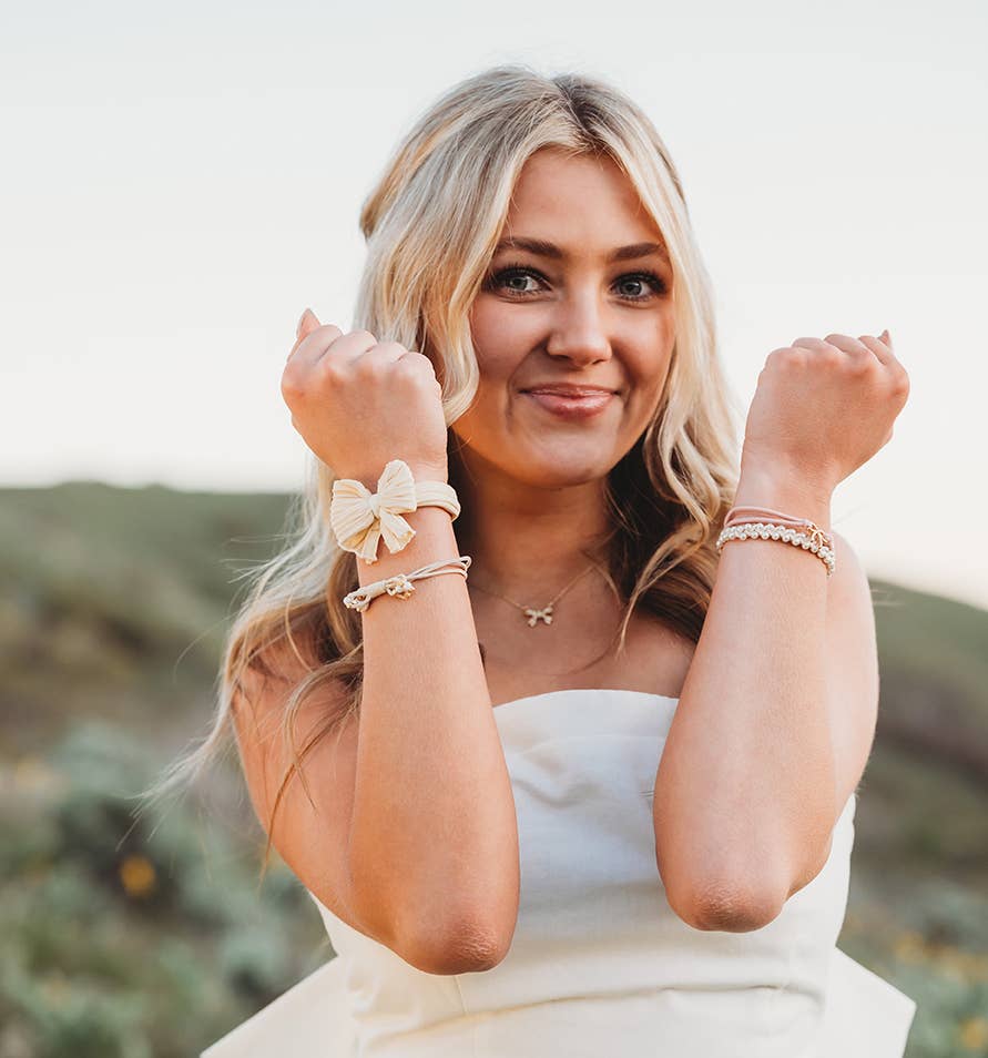 "Grace" - Pearls, Gold and Bows Hair Tie Bracelets