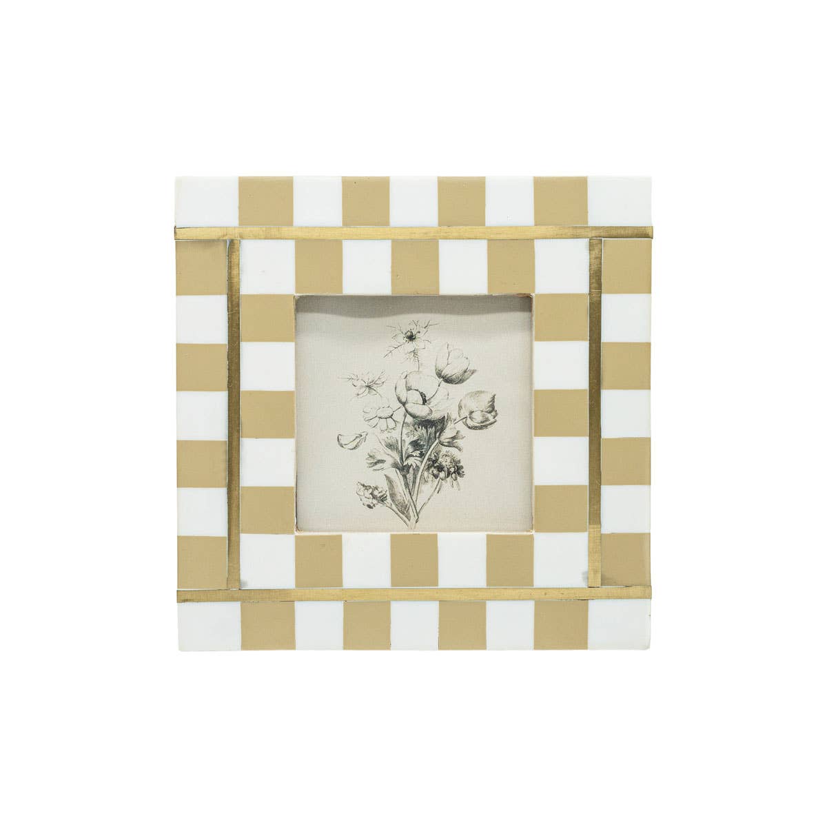 4x4 Gwendolyn Check Photo Frame Tan With Brass Inlay