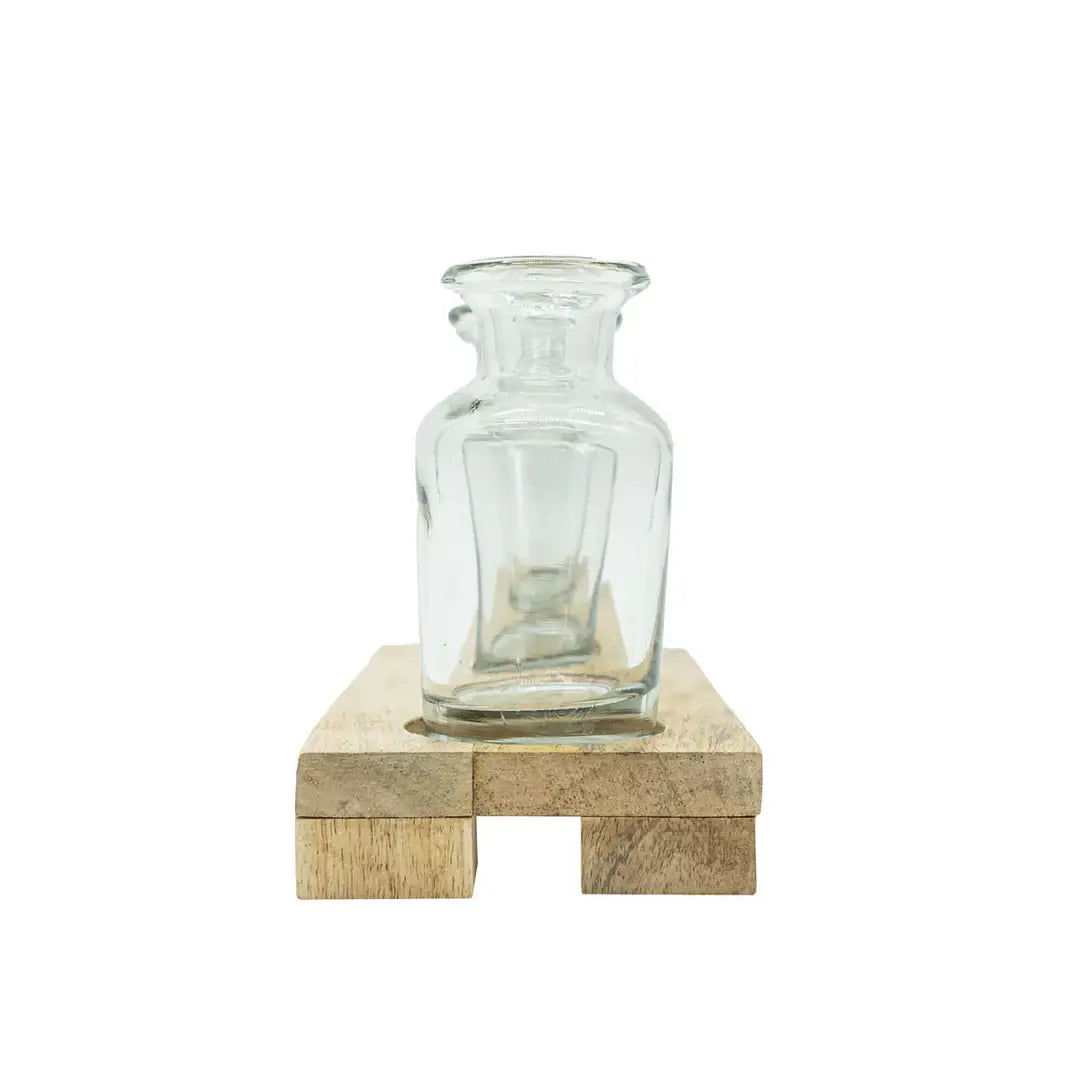 Hazel 3 Glass Bud Vase With Wood Tray