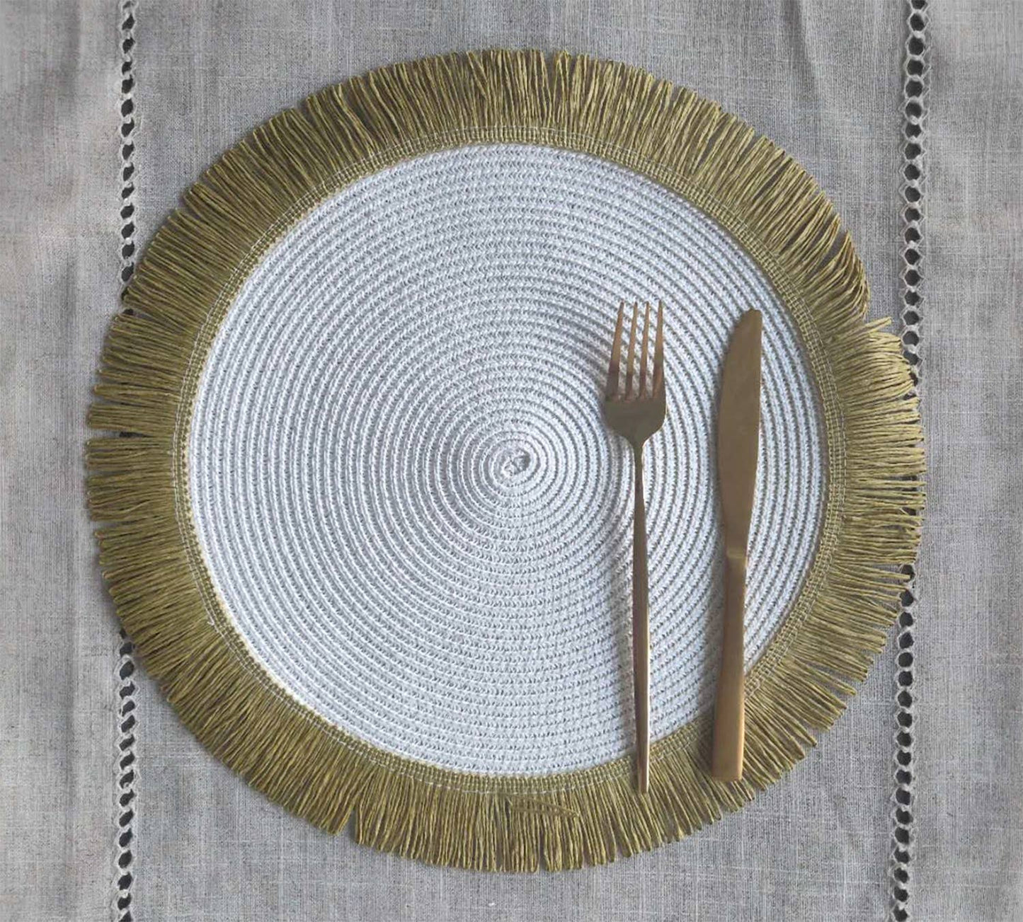 Handwoven Fringe Boho 15" Round Placemat