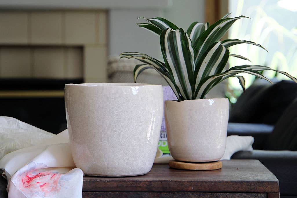 Jewel freeform planter, ivory crackle