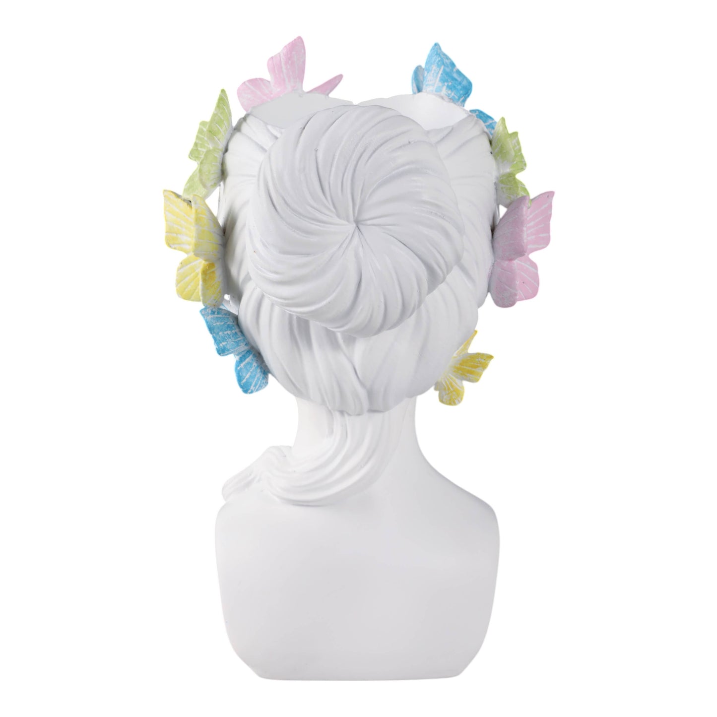 Planter - White Polyresin Lady with Butterflies, 7 in.