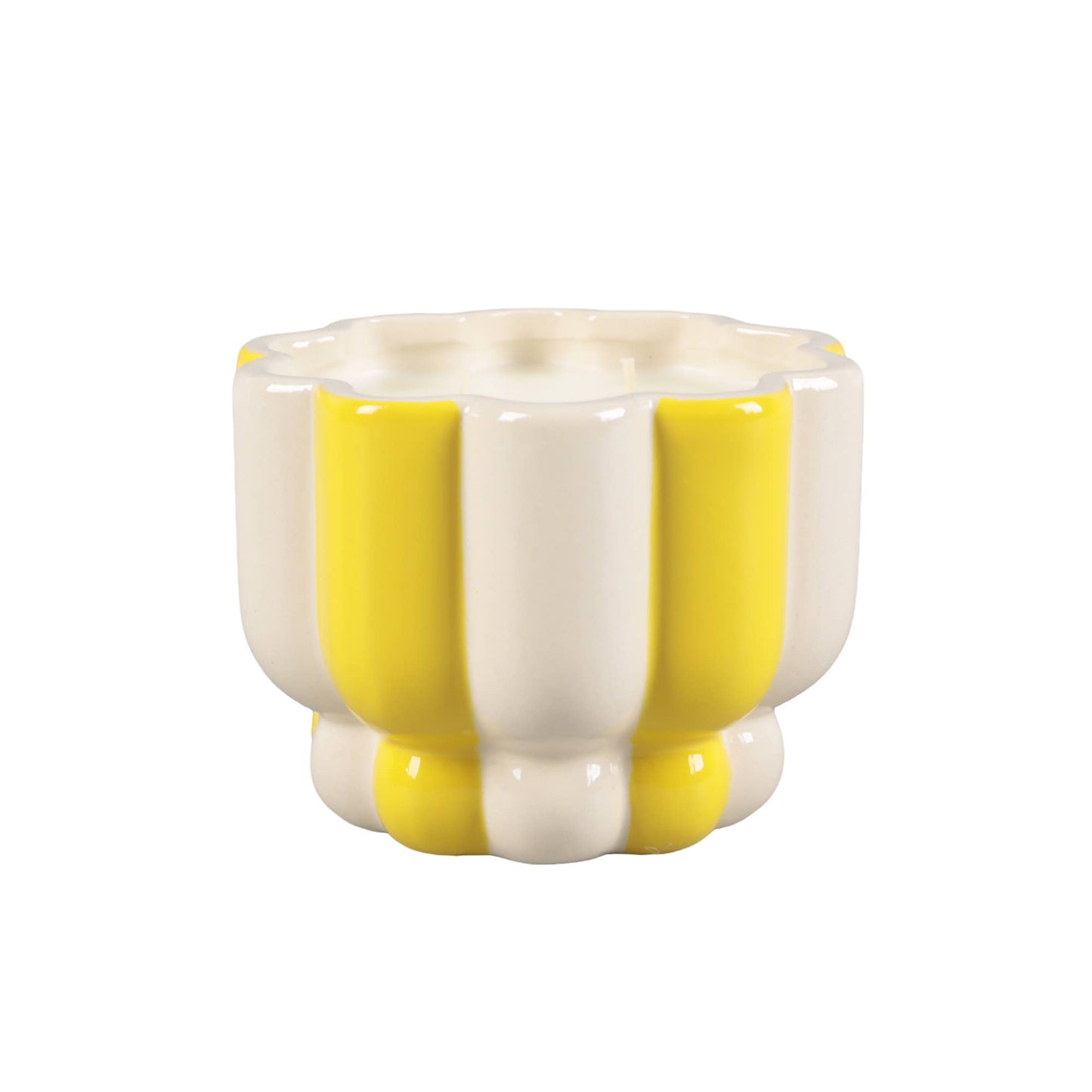 16 oz Yellow Stripe Pedestal Ceramic Candle – Lemon Burst