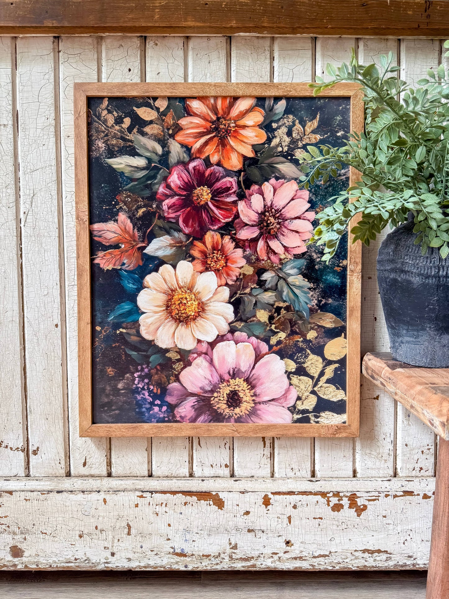 Bold Coloful Moody Floral Wood Sign