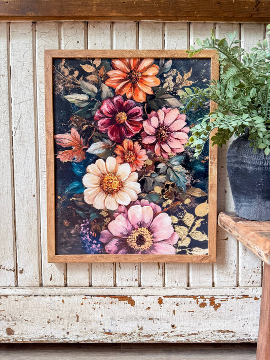 Bold Coloful Moody Floral Wood Sign