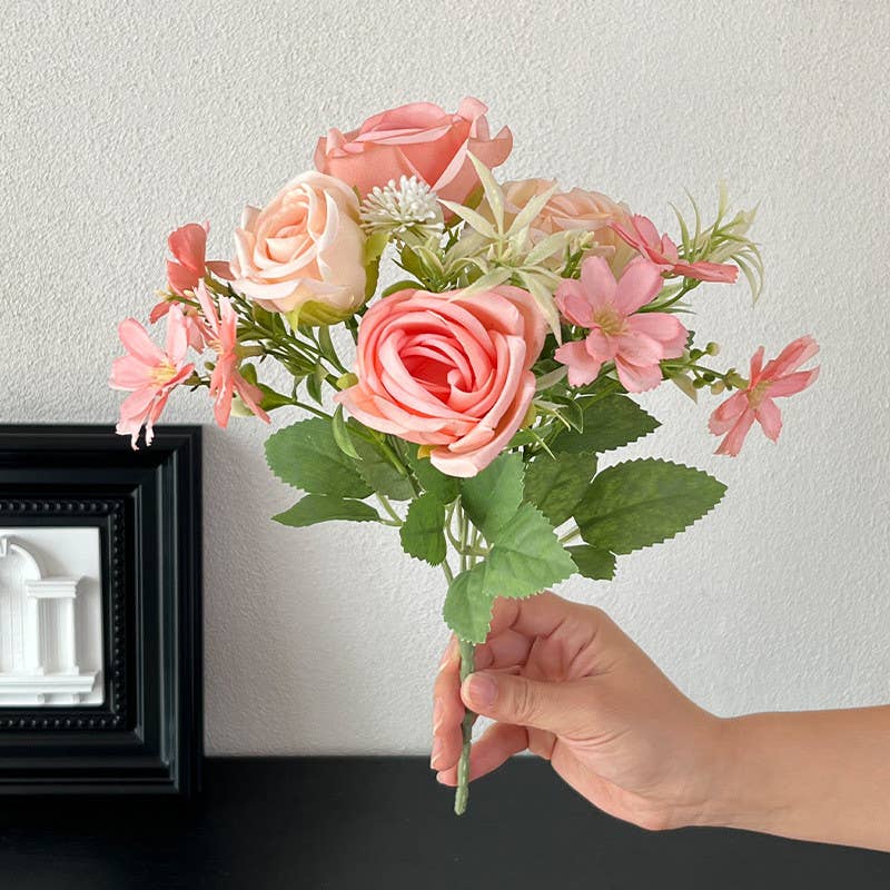 11''T Silk Mixed Floral Bunch, Roses/Daisies Flower Bush