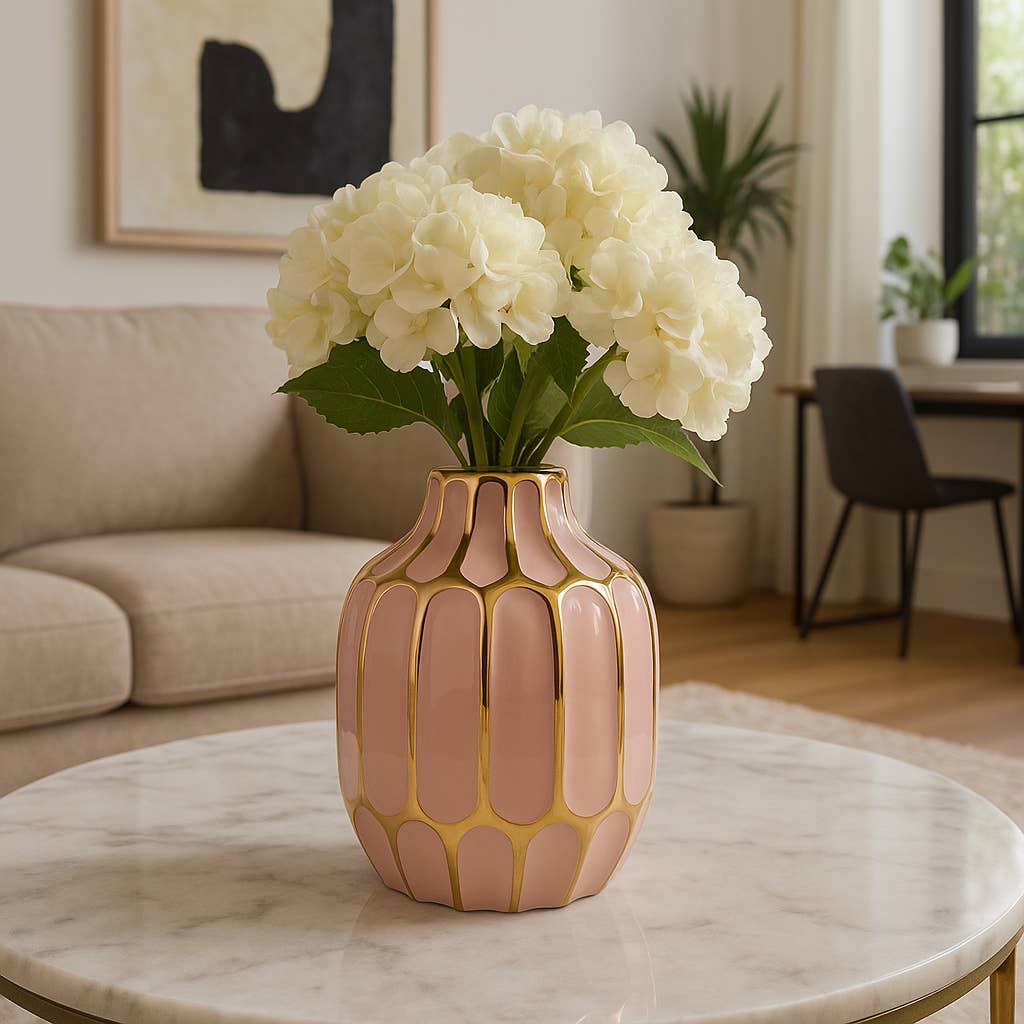 Pink 8 in. Ceramic Novelty Striped Blush Vase