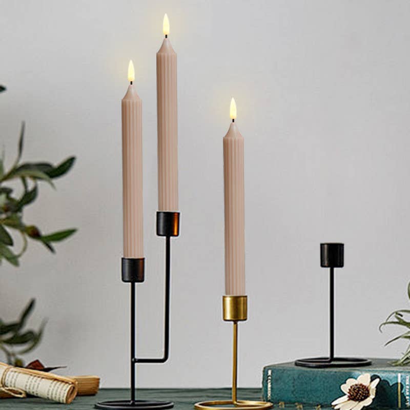 9.4 Inch Real Wax Flameless Striped Taper LED Candlesticks