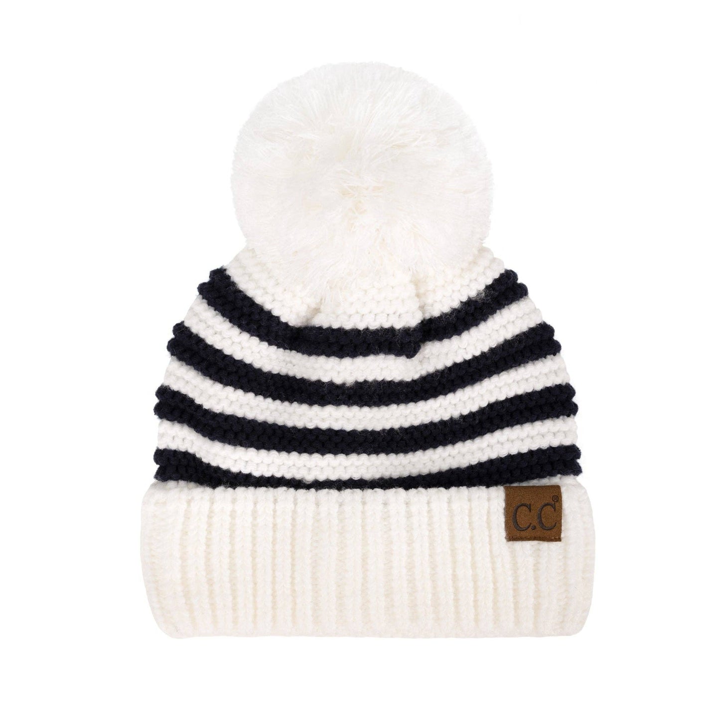 CC Chunky Knit Striped Pom Beanie ( YJ-1008 )