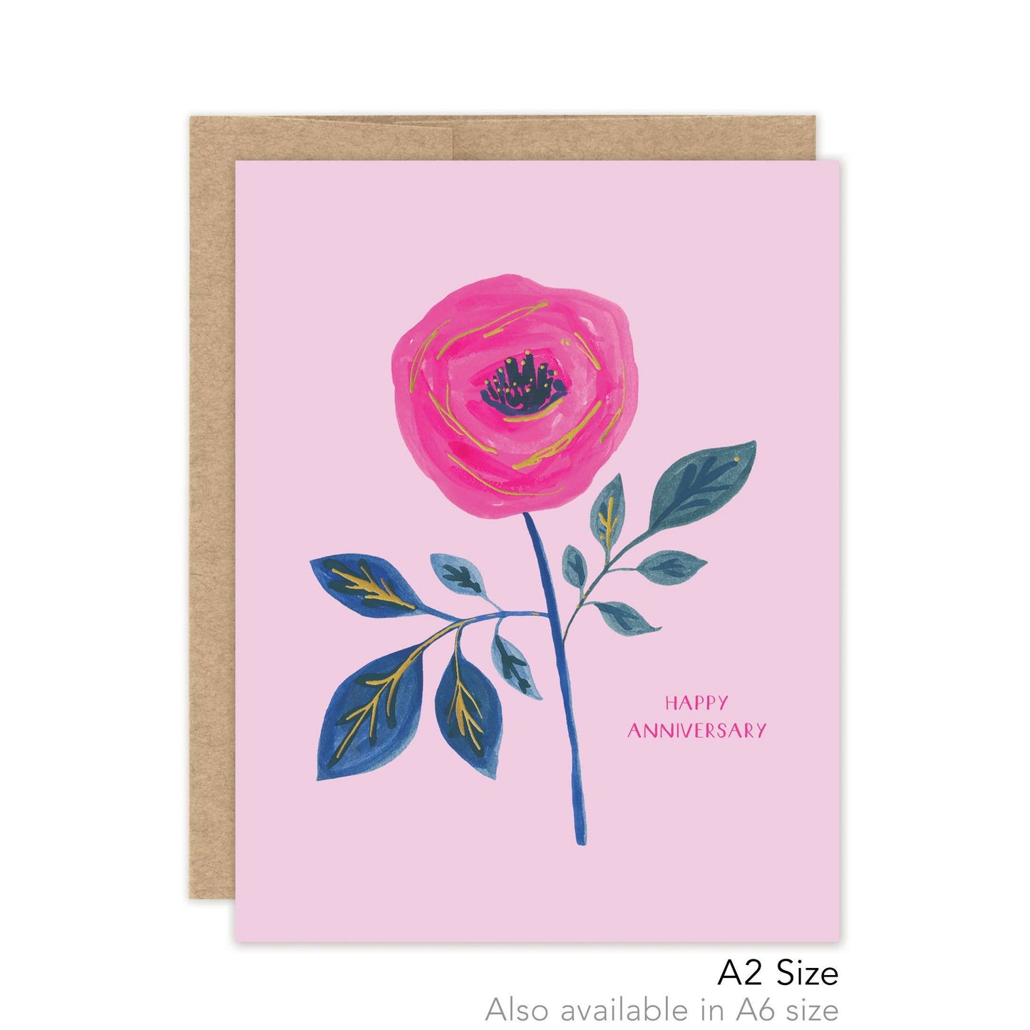 Pink Rose Happy Anniversary - Luxe A2 Card