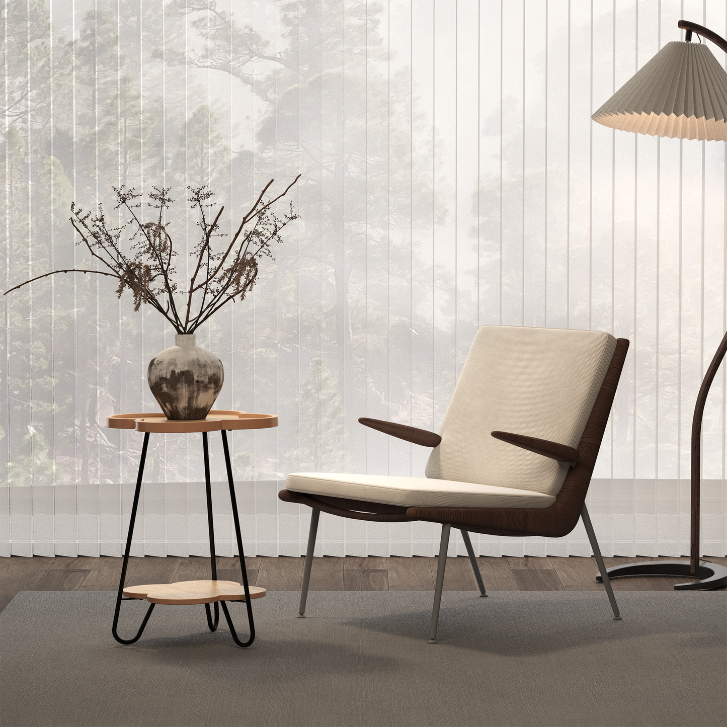 Petal-Shaped Accent Side Table with Acacia Wood Top