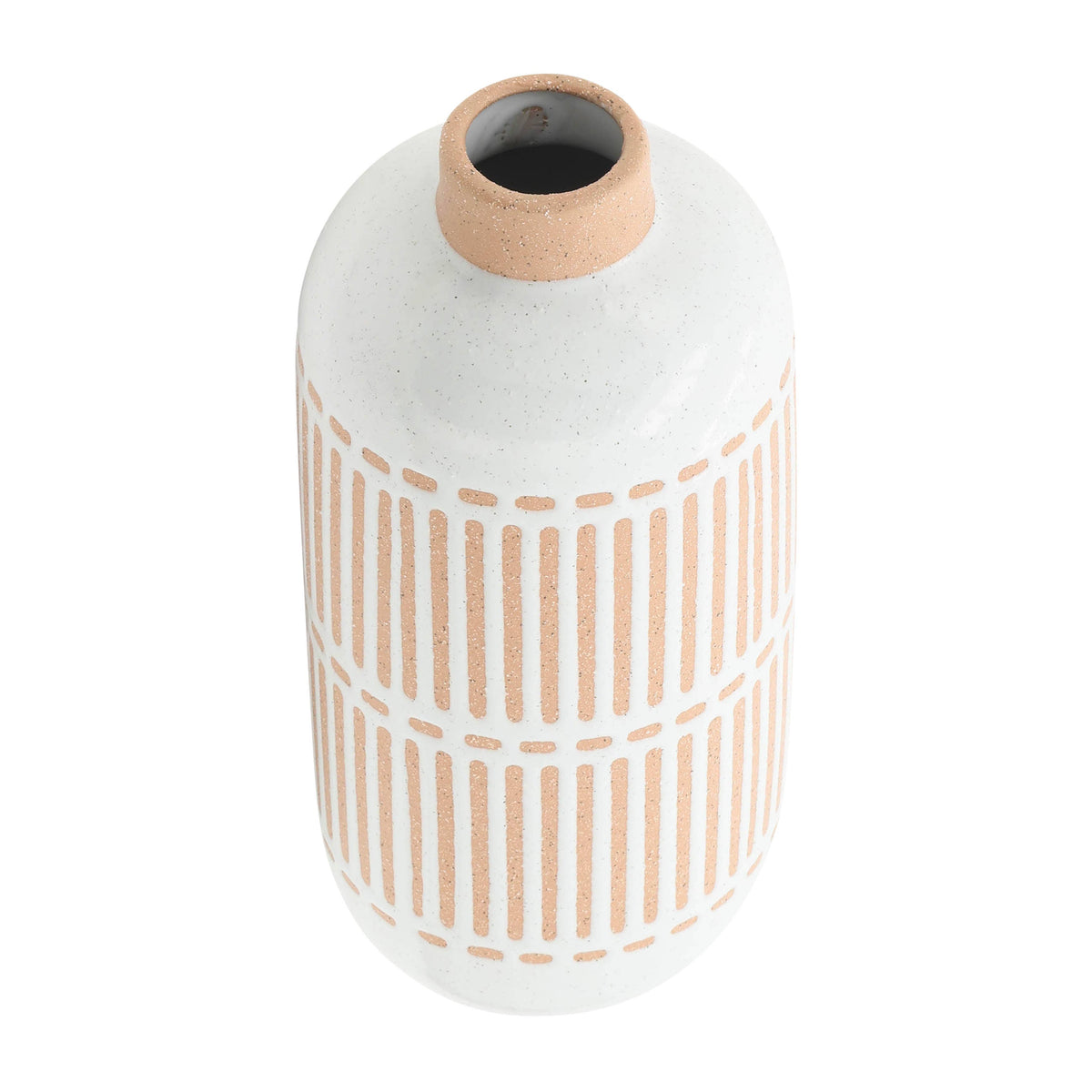 Decorative Vase - Ivory Ceramic Aztec Grooved Line, 12 in.