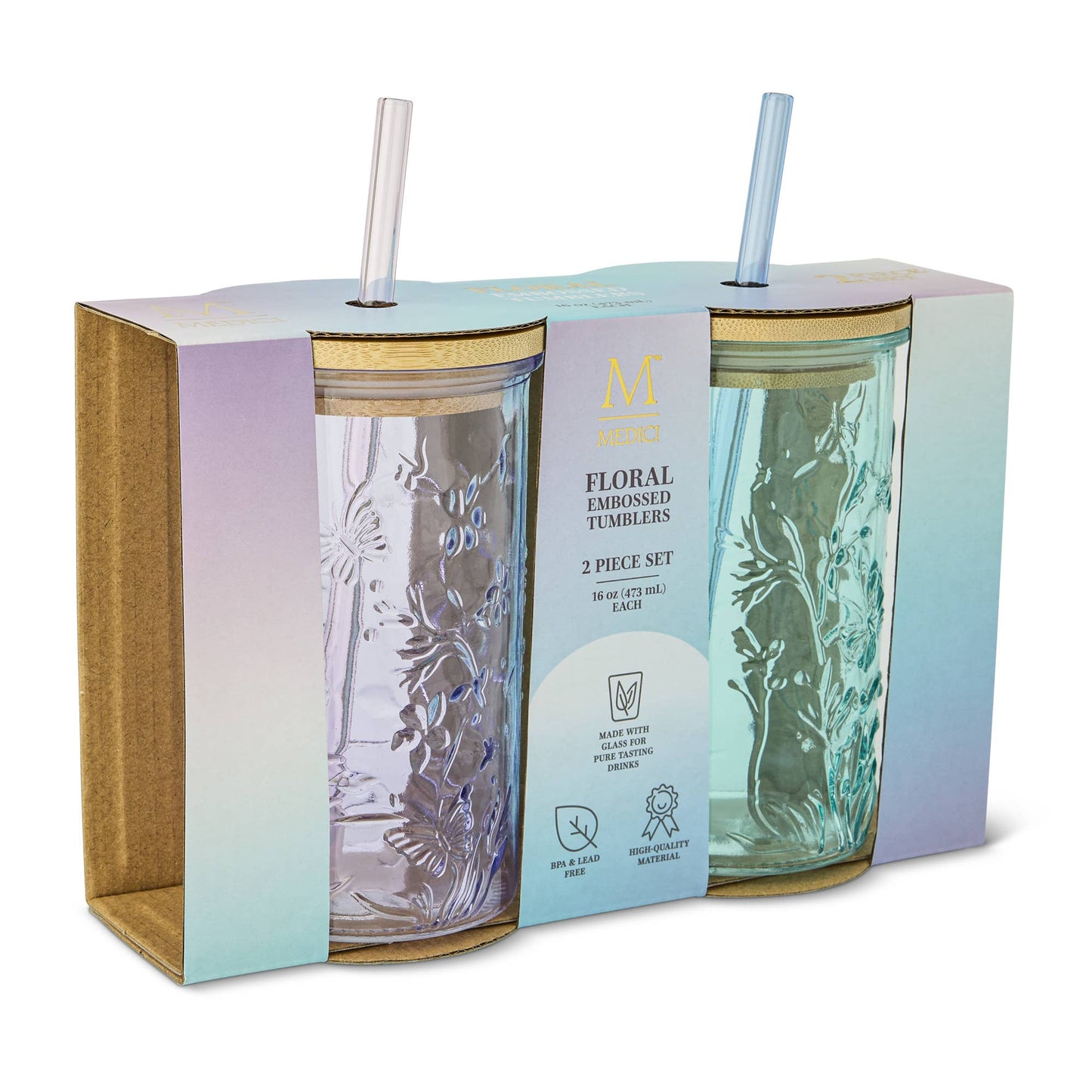 2pk 16oz Floral Embossed Tumbler - SKB/LLL