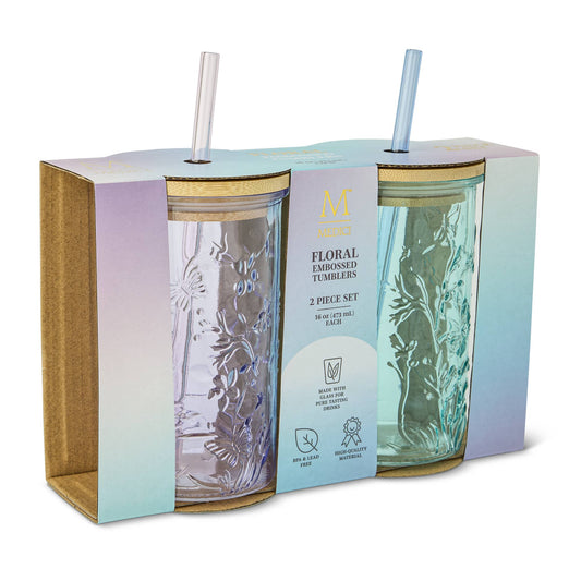 2pk 16oz Floral Embossed Tumbler - SKB/LLL