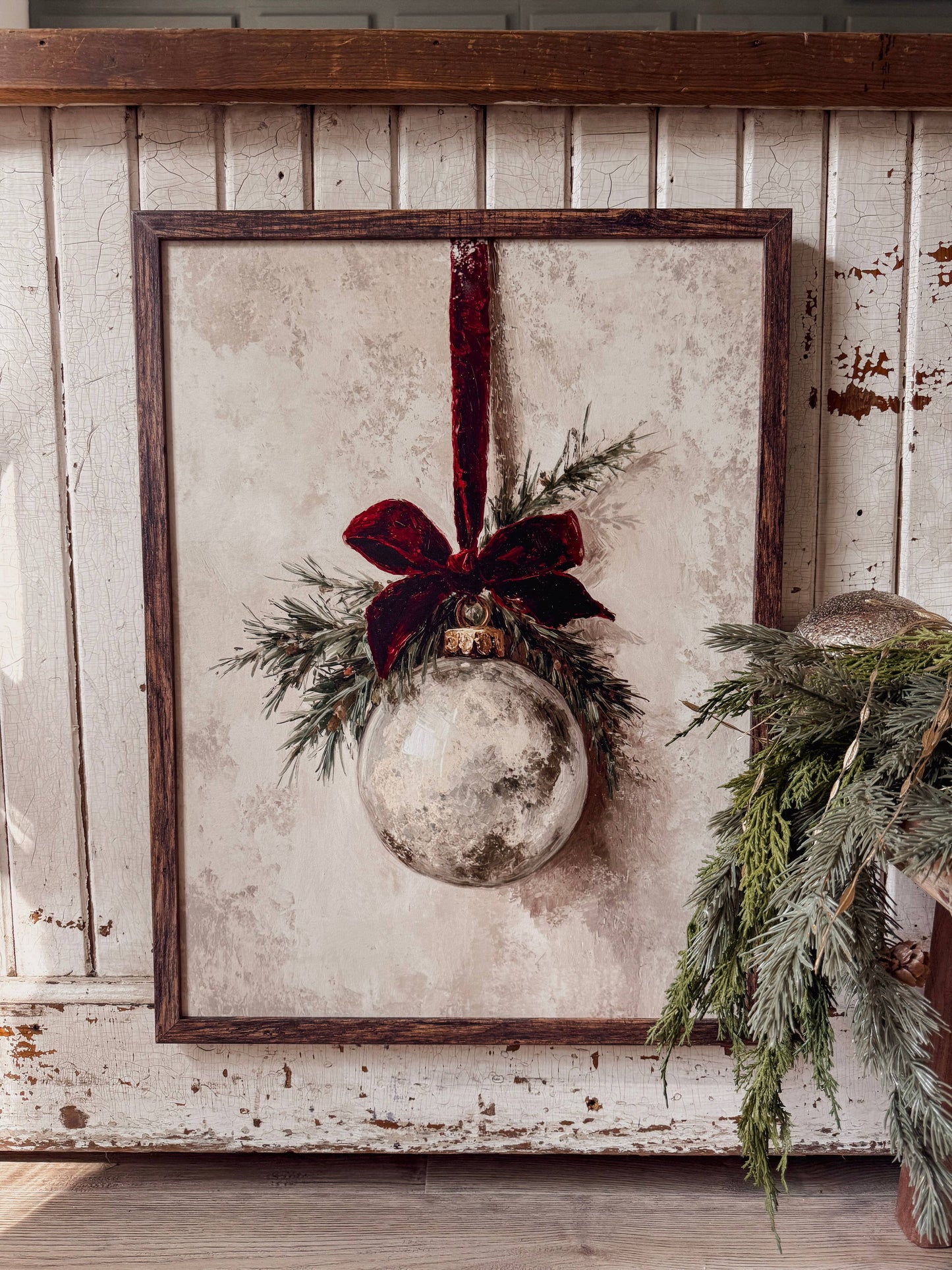 Vintage Ornament with Velvet Ribbon Wood Sign