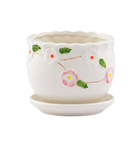 Apple Blossom Planter w/Saucer - Summer Garden   #17736
