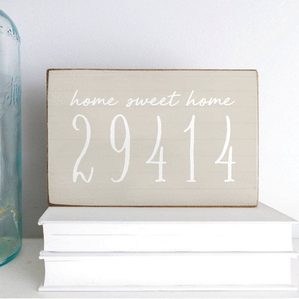 Home Sweet Home Taupe Personalized Zipcode Block Sign