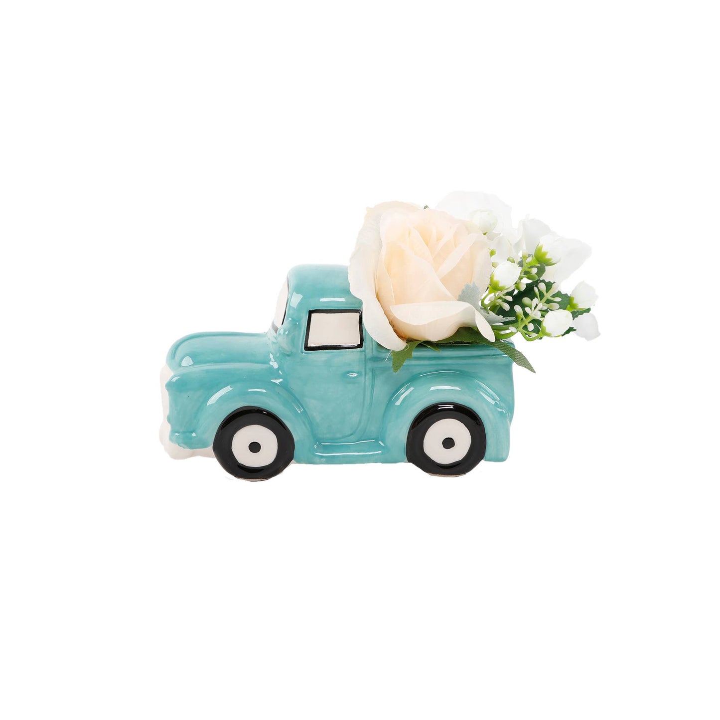 Faux Floral in Blue Ceramic Truck Planter