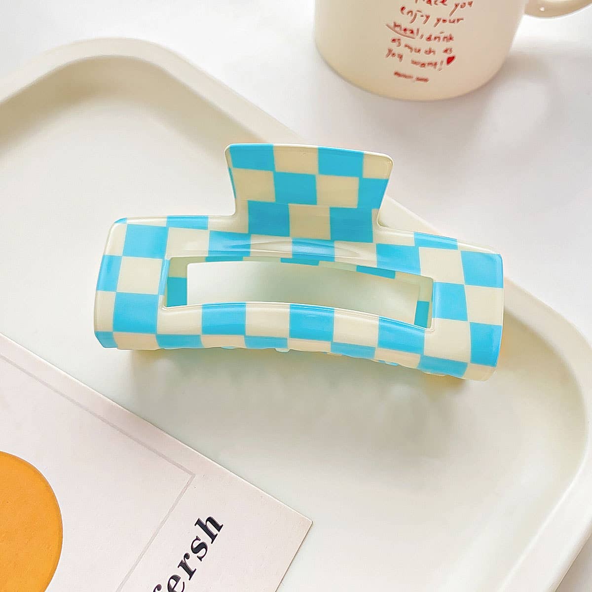 4.13"IN SQUARE CHECKERED HAIR CLAW CLIPS_CWAHA0395