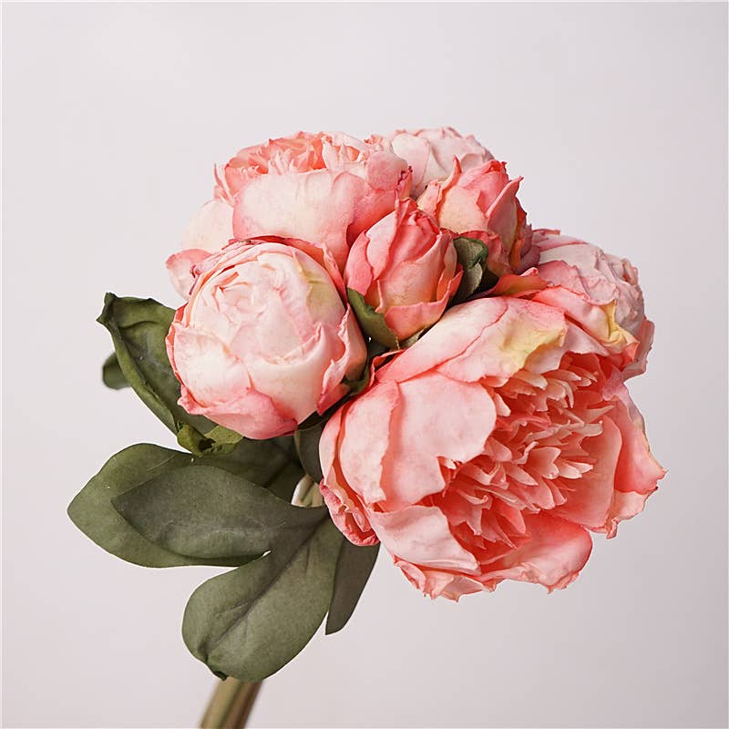 12''T Silk Peony Floral Bouquet, Spring Peonies, 7 Stems