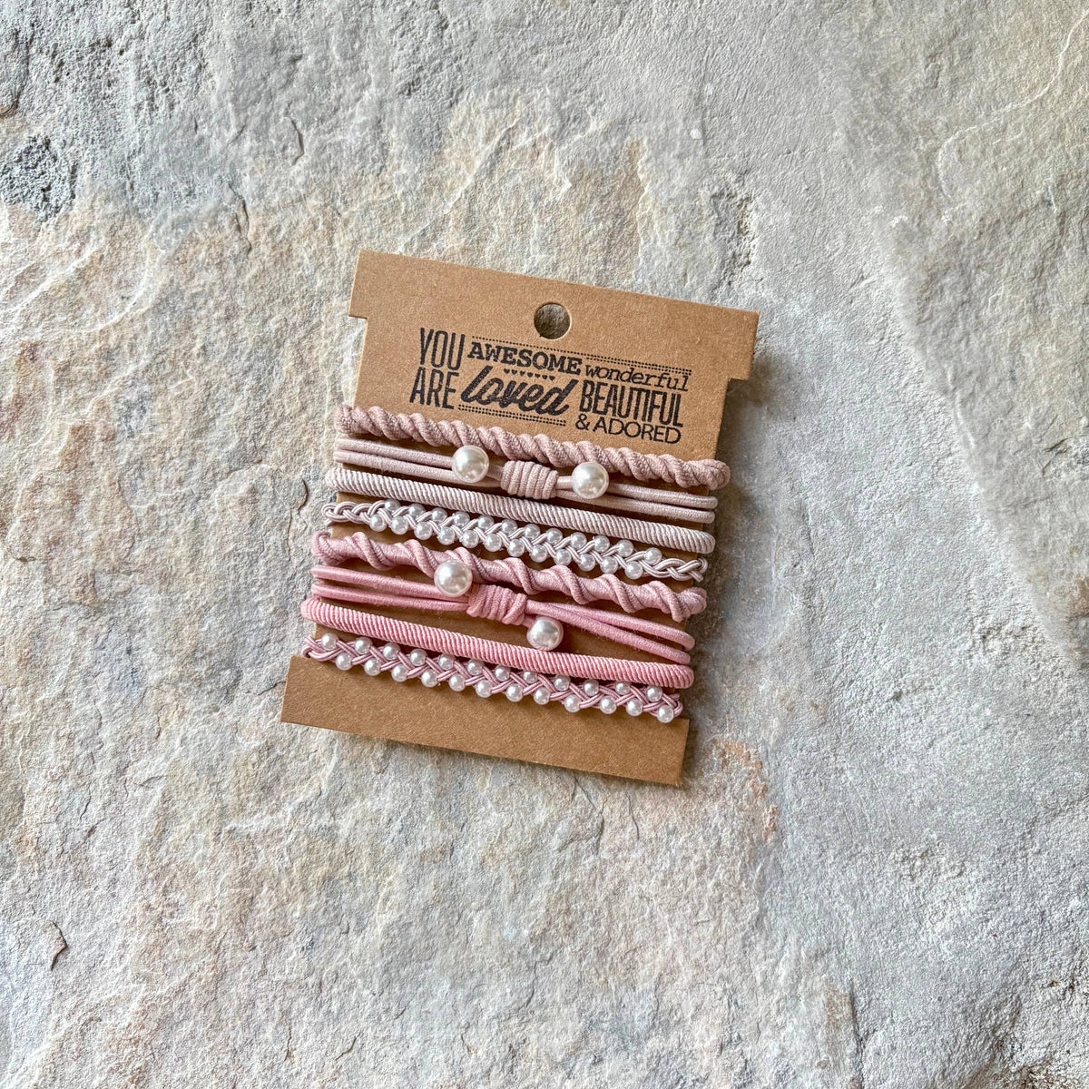 Hair Ties on Kraft Card | Light Mauve Pearl