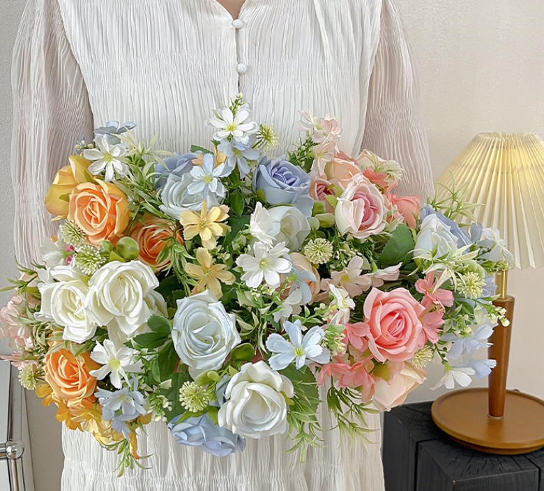 11''T Silk Mixed Floral Bunch, Roses/Daisies Flower Bush