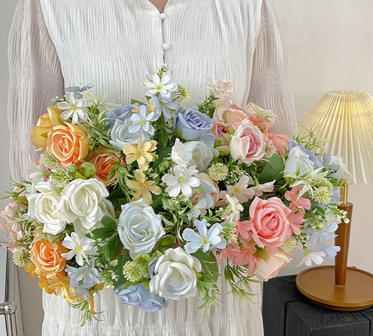 11''T Silk Mixed Floral Bunch, Roses/Daisies Flower Bush