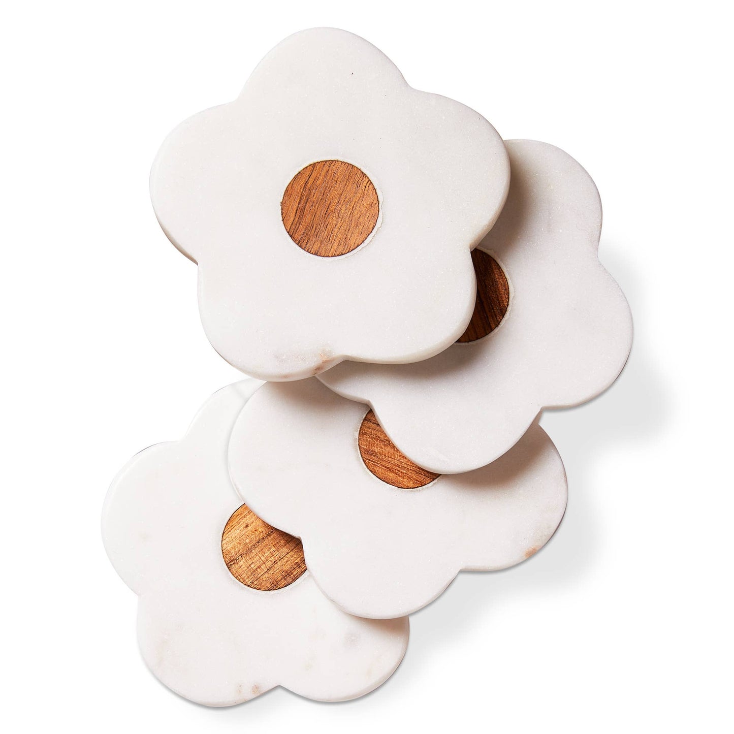 Marble & Wood Flower Coaster Set of 4 White Everyday
