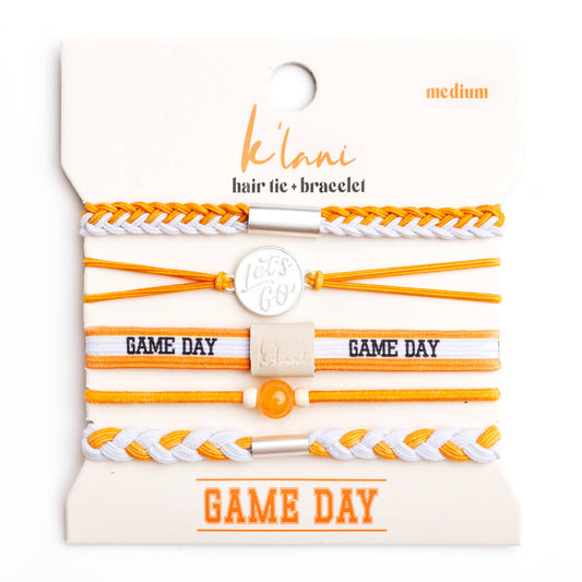 "Game Day" Orange/White Hair Tie Bracelets