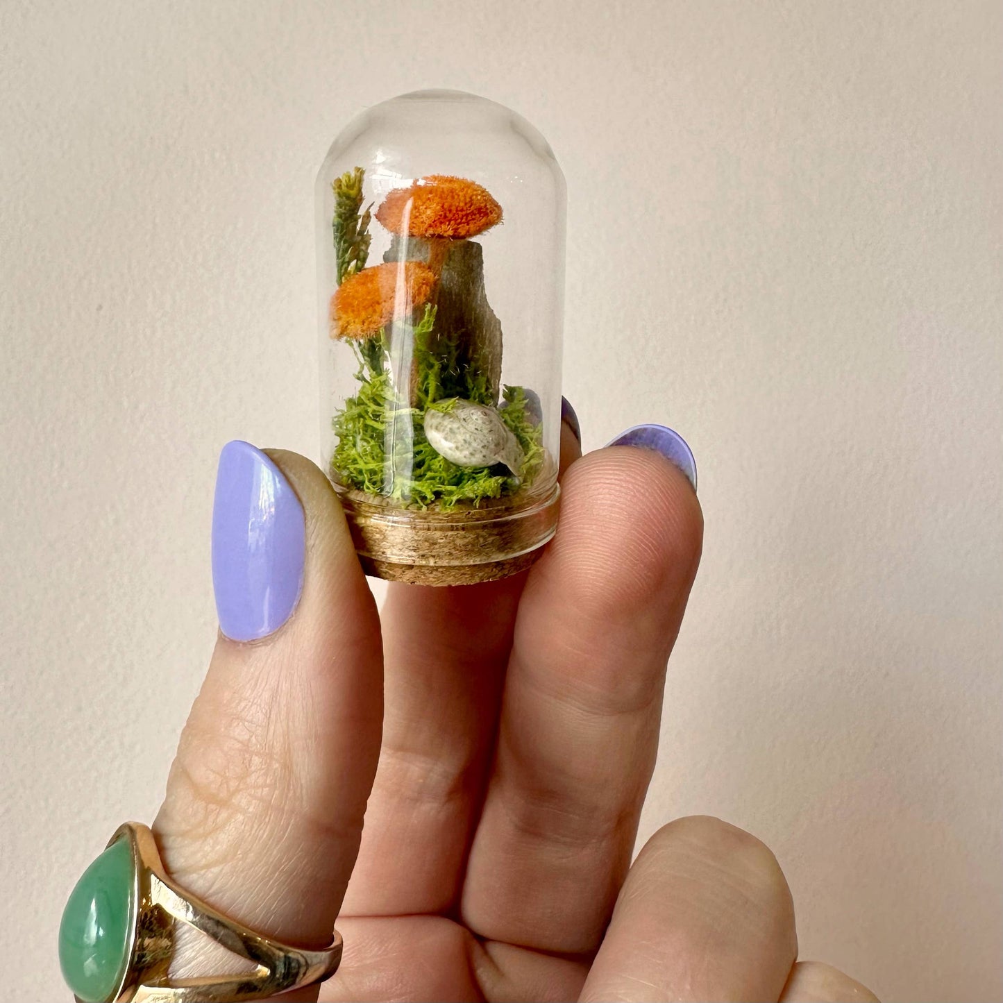 Mushroom Mix Terrarium Glass Cloche Cork Jar & Florals
