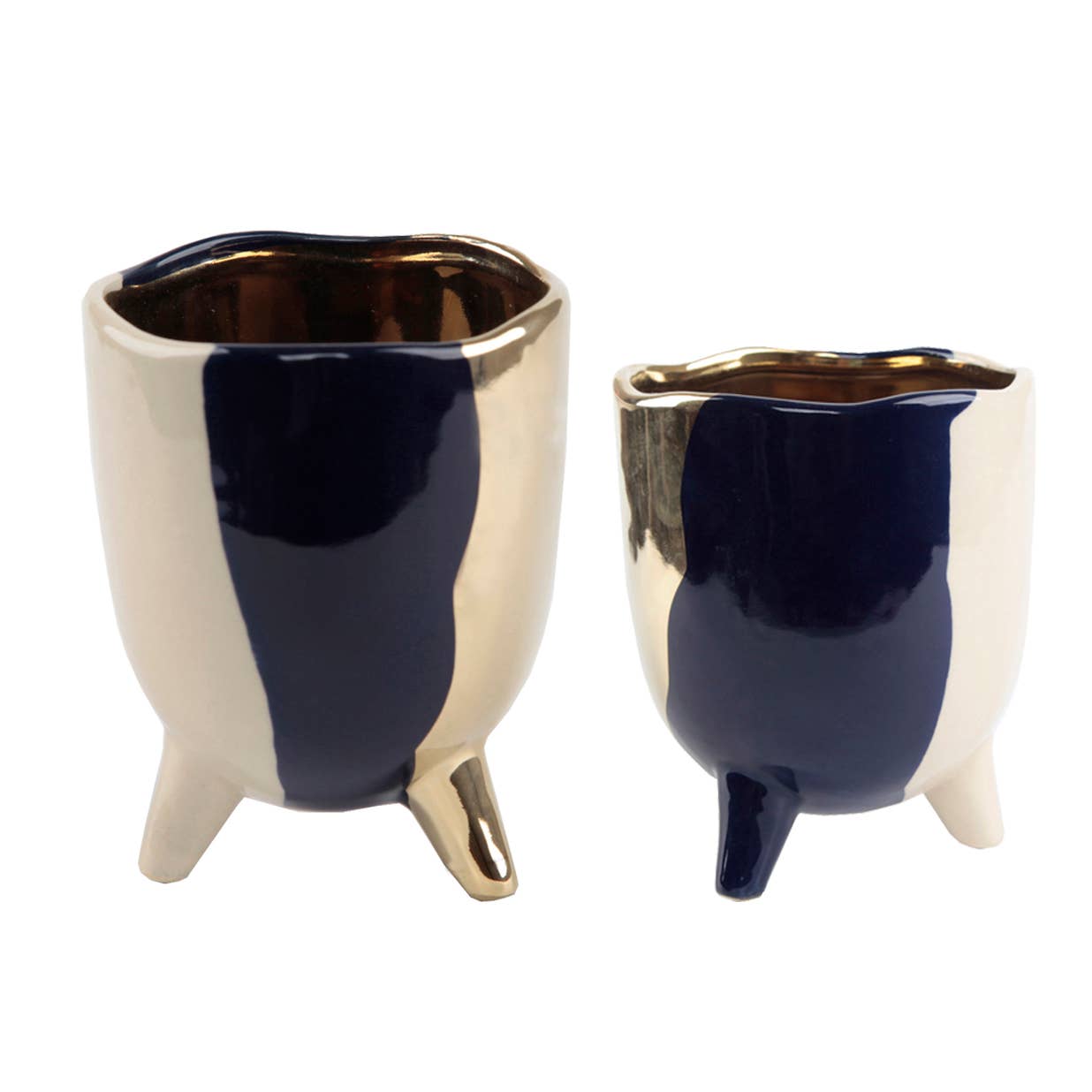 Set Of 2 4"And 3" 3-Tone Footed Ceramic