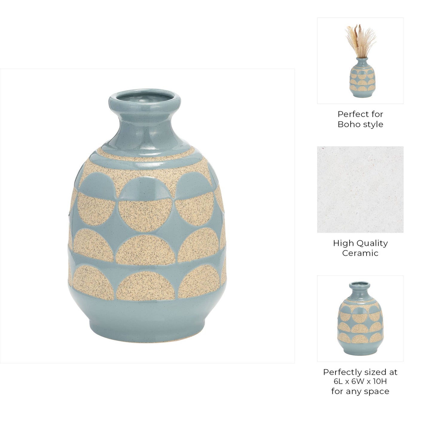 Ceramic Modern Half Circles Bud Table Vase - Blue, 10 in.