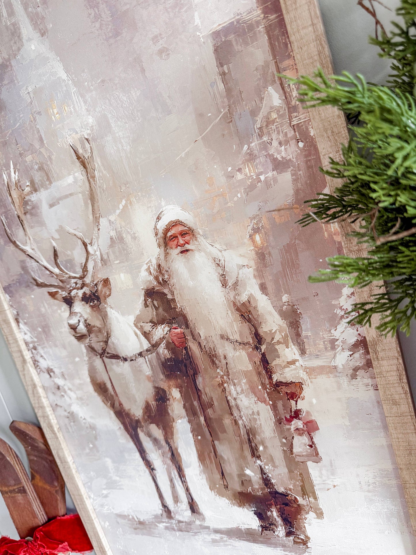 Santa & Reindeer Wood Sign - Rectangle