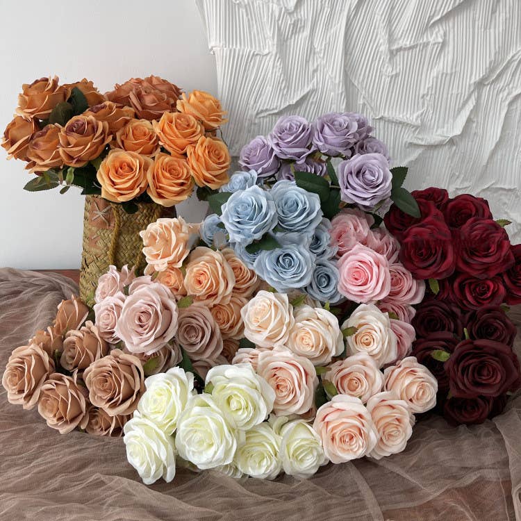 16''T Silk Rose Flower Bunch, 9 Heads, Multicolors
