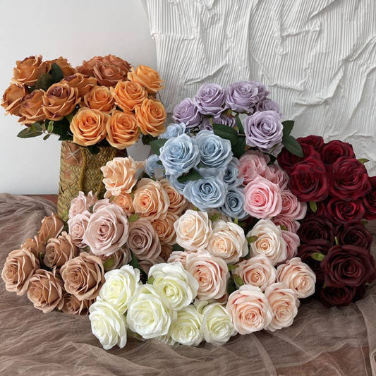 16''T Silk Rose Flower Bunch, 9 Heads, Multicolors