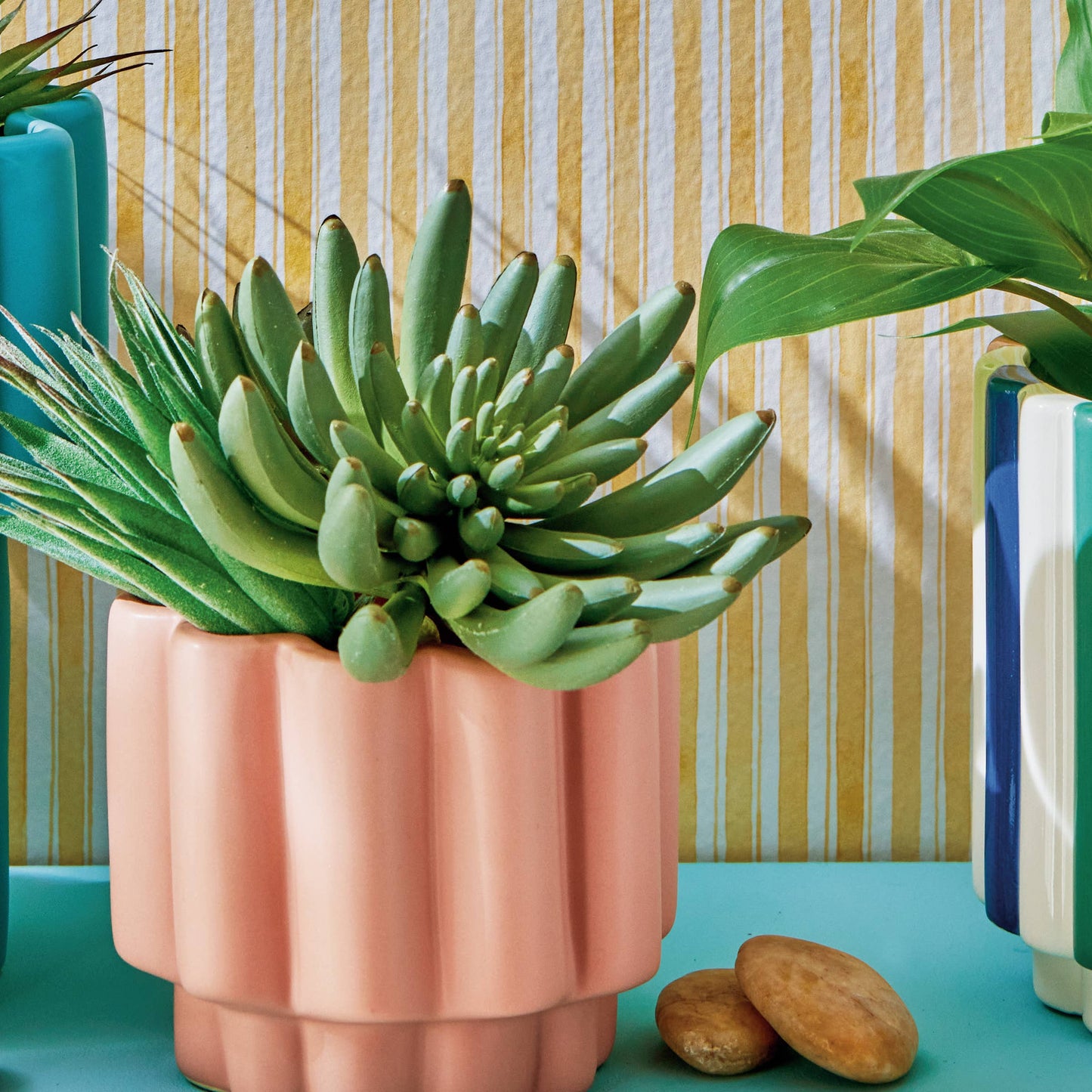 Pink Scallop Short Stoneware Planter with Silicone Plug