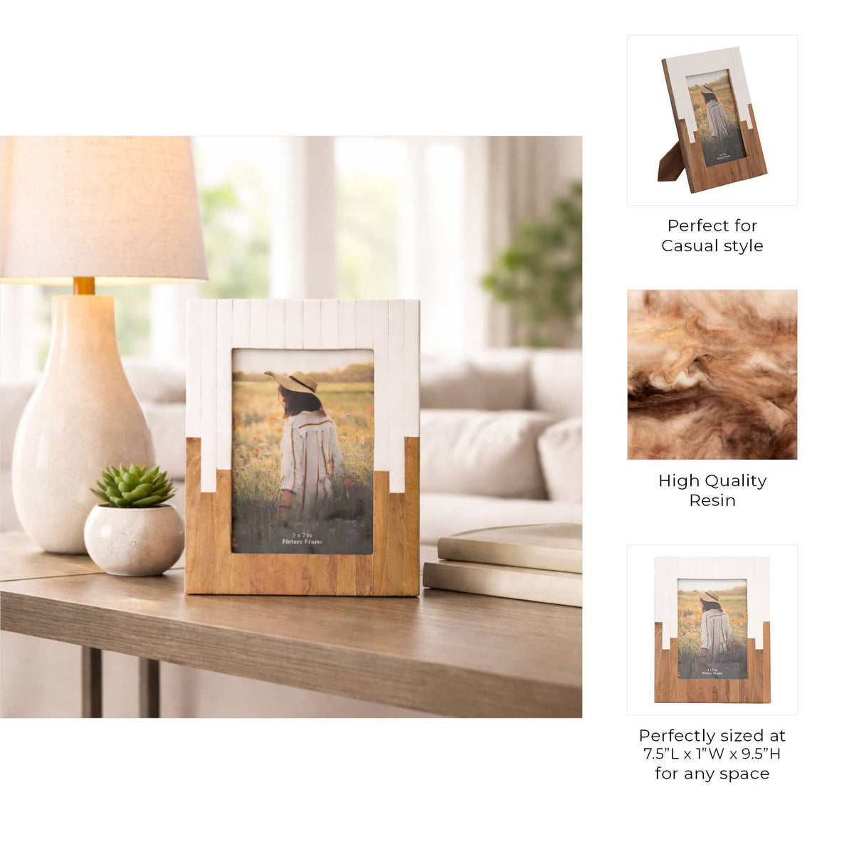 Resin 2-Toned Picture Frame - Natural/White, 5x7 in.