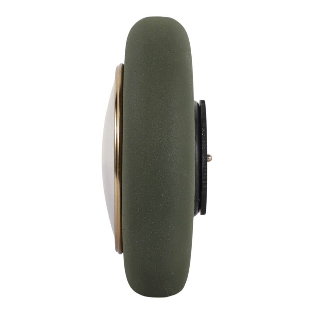Table Clock - Green Metal and Glass Round Design, 7 in.