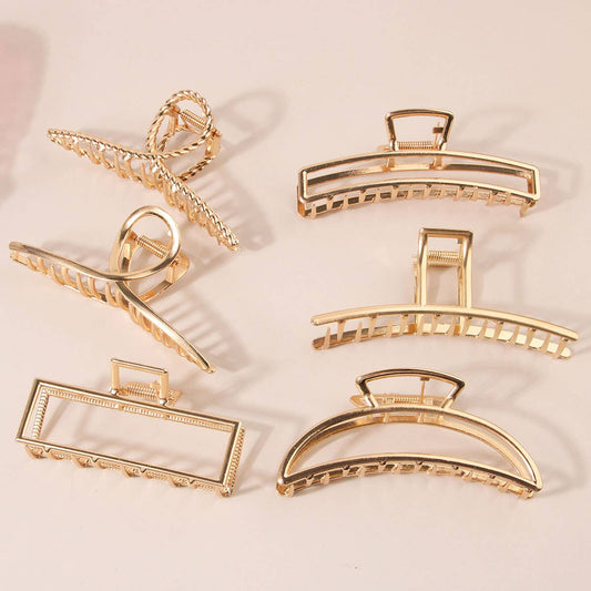 SET OF 6 GOLD METAL HAIR CLAW CLIPS_CWABE0199