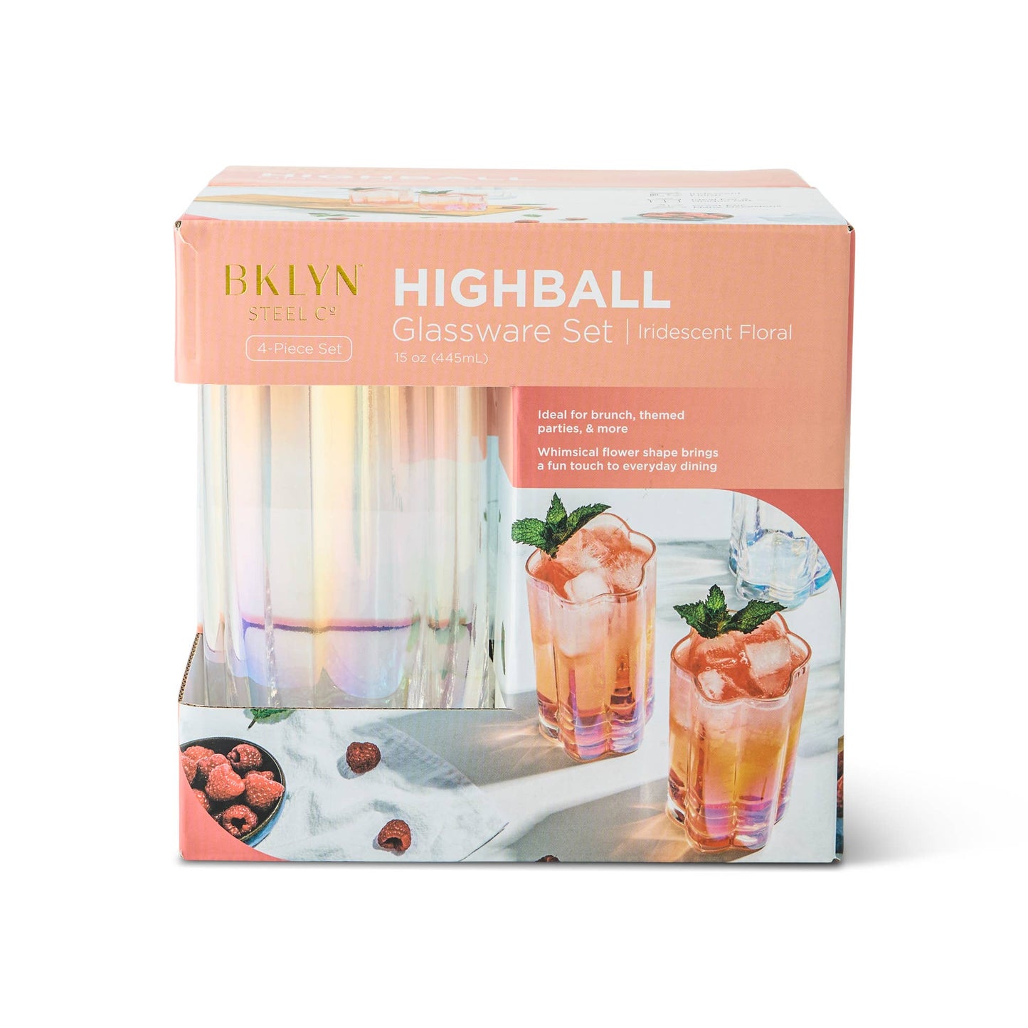4pk 13.5oz Flower Highball - Clear Irid.