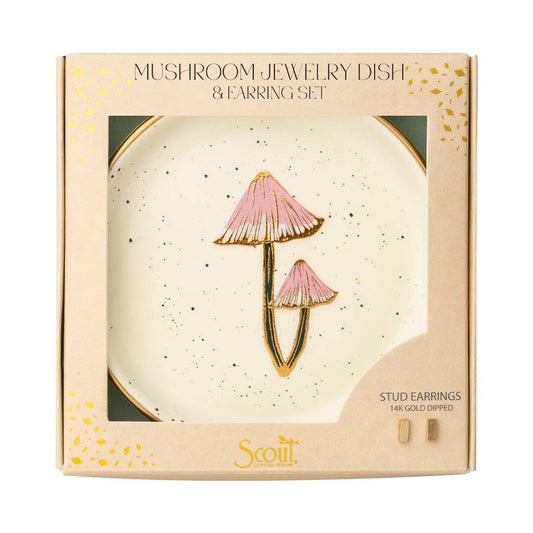 Jewelry Dish & Stud Earring Set - Mushroom/Oatmeal